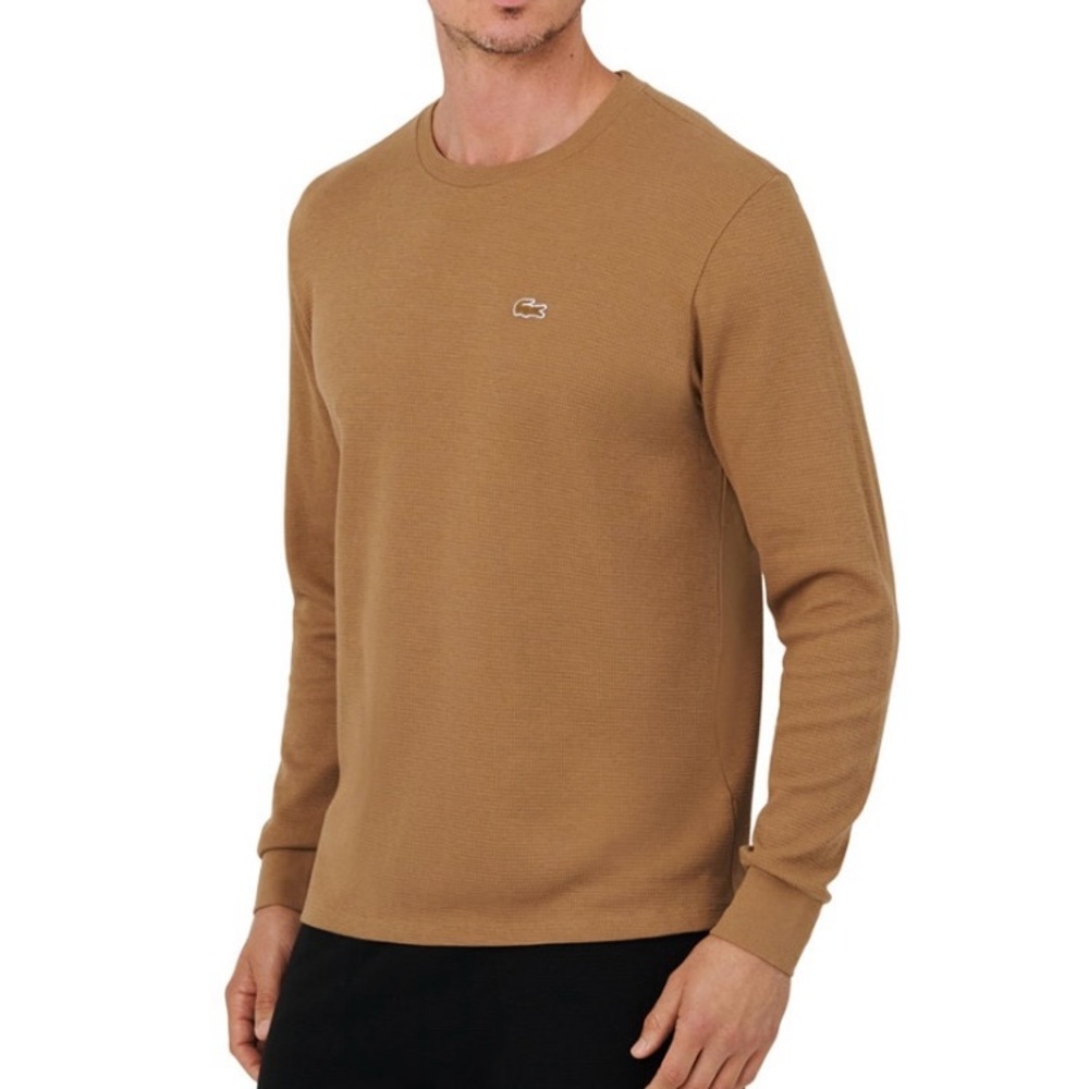 Lacoste Men's Tan thermal waffle knit shirt Extra Small XS